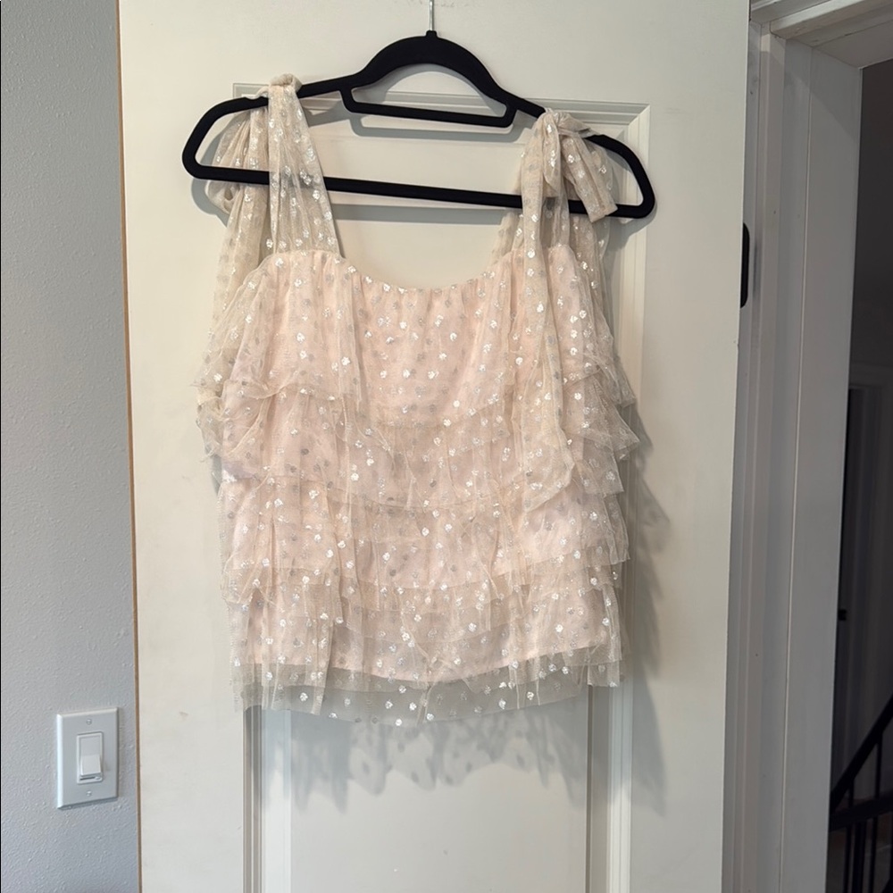 Anthropologie Pink Sequin Ruffled Blouse